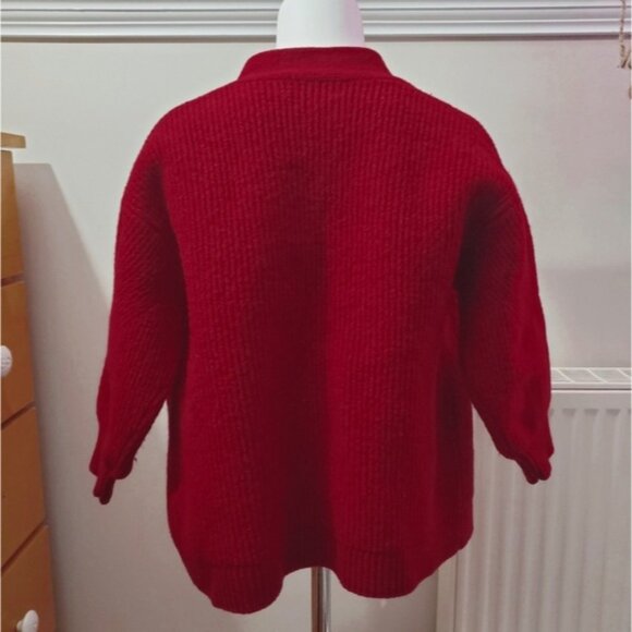 WILFRED FREE 100٪ Italian Merino Wool Rare Knit Crimson Red Open Cardigan - Picture 5 of 10